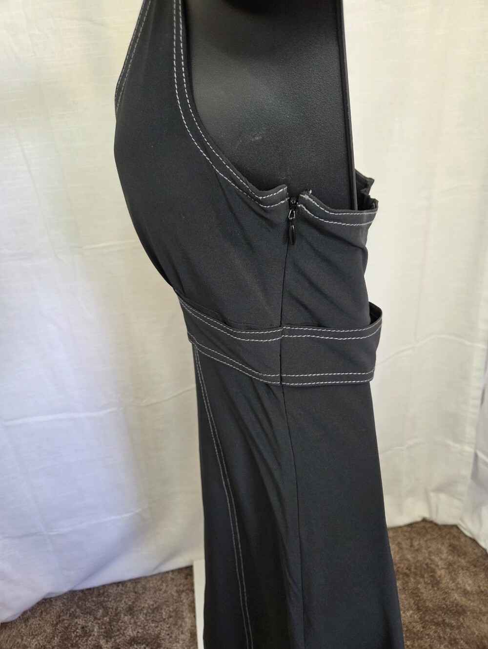 Athleta Black Halter Above the Knee A-Line Dress /Contrast Stitching Size XS - Picture 8 of 13